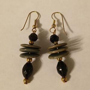 Women's Rust Color Disk Beaded Afrocentric Slate Pebble Contemporary Earrings